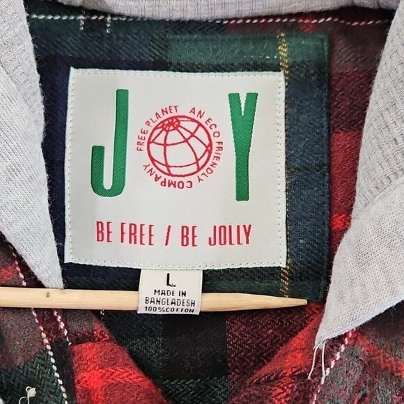 Free Planet Christmas Flannel Hoodie Men's Large Long Sleeve Button-Up EUC LN - Picture 6 of 16